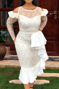 Lace Romantic Ruffle Midi Dress