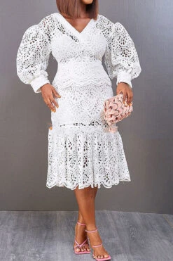 Lace Sweet Cutout Midi Dress