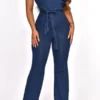 Denim Smart Ruffle Jumpsuit (With Belt)