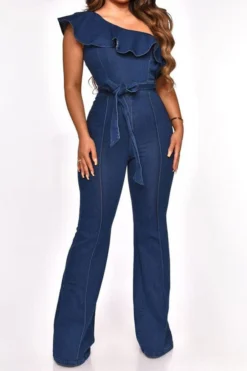 Denim Smart Ruffle Jumpsuit (With Belt)