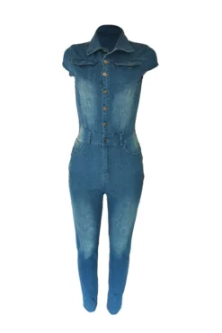 Denim Boho Single Breasted Jumpsuit -Prettytina C22080905 BL 3