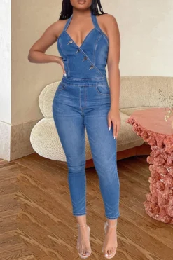 Denim On-trend Backless Jumpsuit