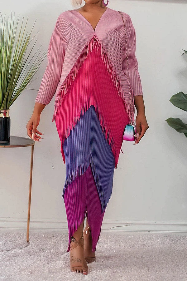 Color Block Boho Tassel Midi Dress 2 Color Block Boho Tassel Midi Dress - Image 2