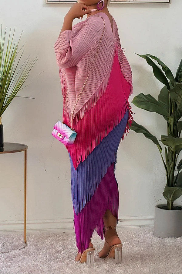 Color Block Boho Tassel Midi Dress 4 Color Block Boho Tassel Midi Dress - Image 4