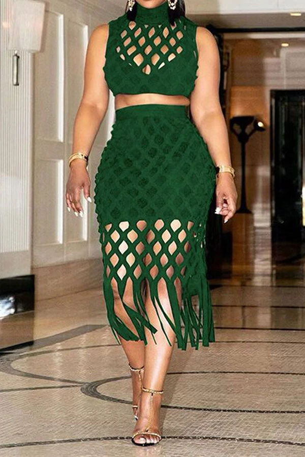 Solid Color Modern Cutout Tassel Dress Suit 3 Solid Color Modern Cutout Tassel Dress Suit - Image 3