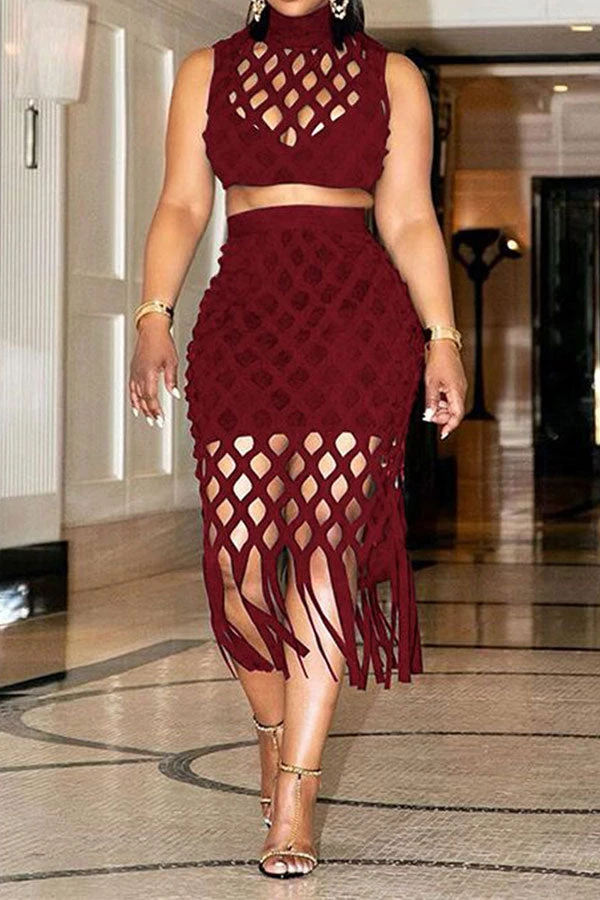 Solid Color Modern Cutout Tassel Dress Suit 4 Solid Color Modern Cutout Tassel Dress Suit - Image 4