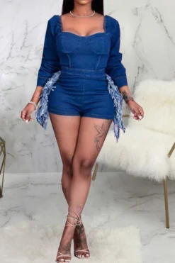 Denim Boyish Tassel Romper