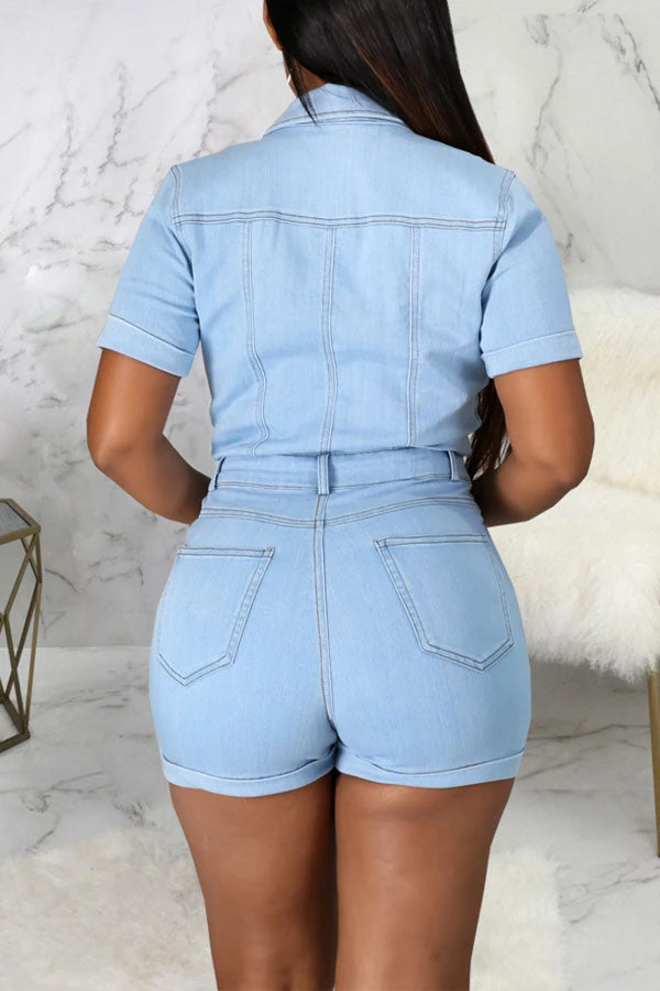 Denim Sporty Single Breasted Romper 4 Denim Sporty Single Breasted Romper - Image 4