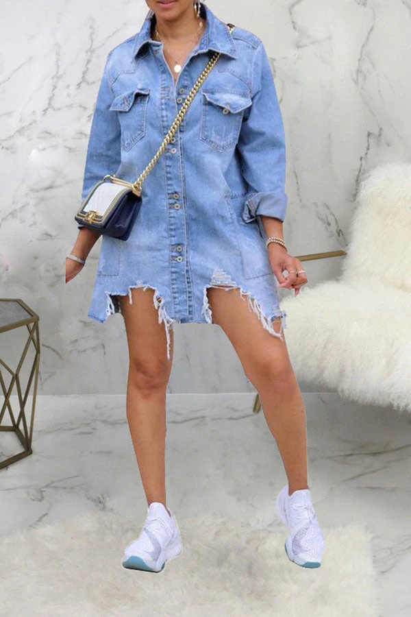 Denim Striking Single Breasted Mini Dress 1 Denim Striking Single Breasted Mini Dress