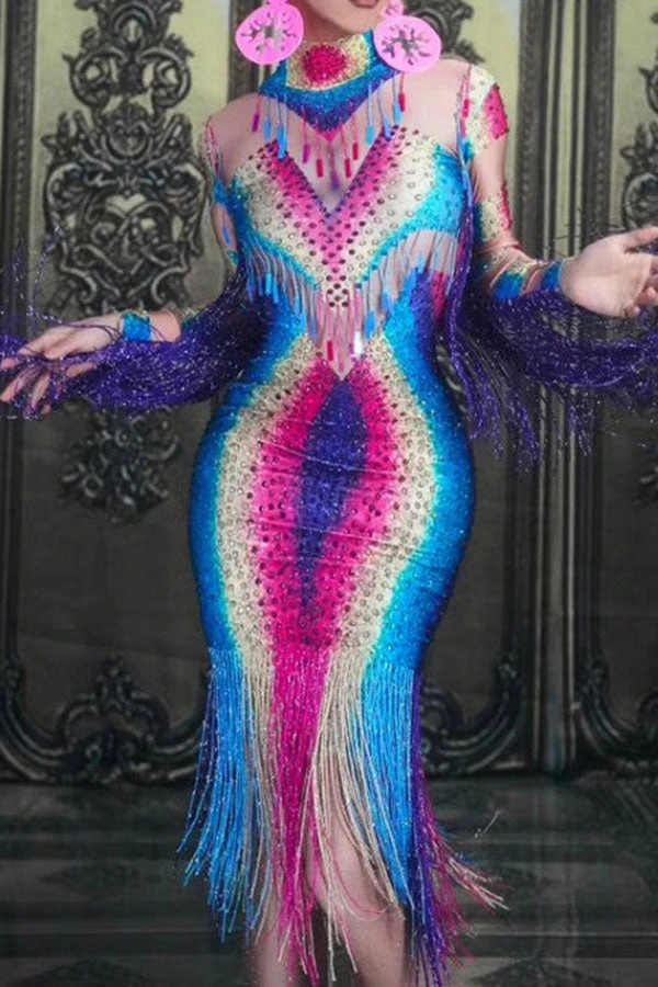 Gradient Unusual Tassel Midi Dress 2 Gradient Unusual Tassel Midi Dress - Image 2