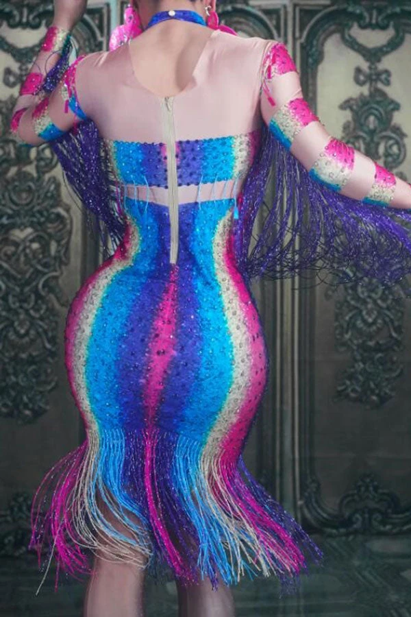 Gradient Unusual Tassel Midi Dress 3 Gradient Unusual Tassel Midi Dress - Image 3