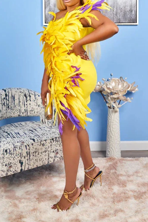 Fluffy Glamorous One Shoulder Mini Dress 2 Fluffy Glamorous One Shoulder Mini Dress - Image 2