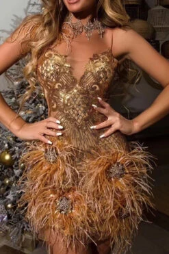 Sequined On-trend Fluffy Mini Dress