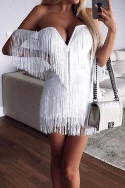 Solid Color Kitsch Tassel Mini Dress