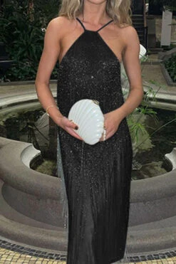 Solid Color Elegant Tassel Maxi Dress 10 Solid Color Elegant Tassel Maxi Dress -Prettytina C22081984 BK 1