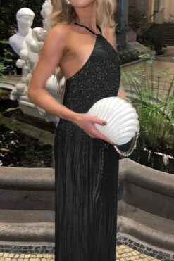 Solid Color Elegant Tassel Maxi Dress 11 Solid Color Elegant Tassel Maxi Dress -Prettytina C22081984 BK 2