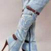 Denim Patchwork Funky Buckled Boots