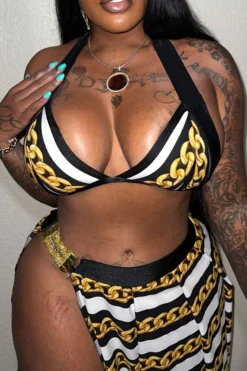 Chain Print Modern High Slipt Three Pieces -Prettytina C22090922 RT 4