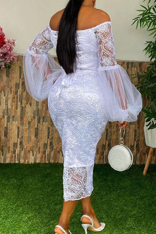 Lace Elegant Off Shoulder Midi Dress 2 Lace Elegant Off Shoulder Midi Dress - Image 2