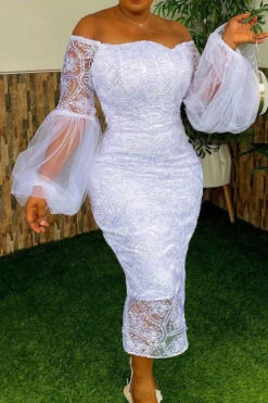 Lace Elegant Off Shoulder Midi Dress 5 Lace Elegant Off Shoulder Midi Dress -Prettytina C22091532 WH 3