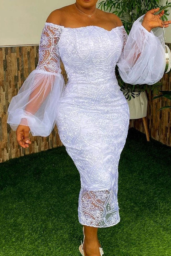 Lace Elegant Off Shoulder Midi Dress 3 Lace Elegant Off Shoulder Midi Dress - Image 3