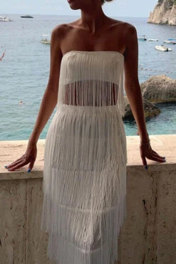 Solid Color Romantic Tassel Dress Suit 9 Solid Color Romantic Tassel Dress Suit -Prettytina C22092382 WH 3