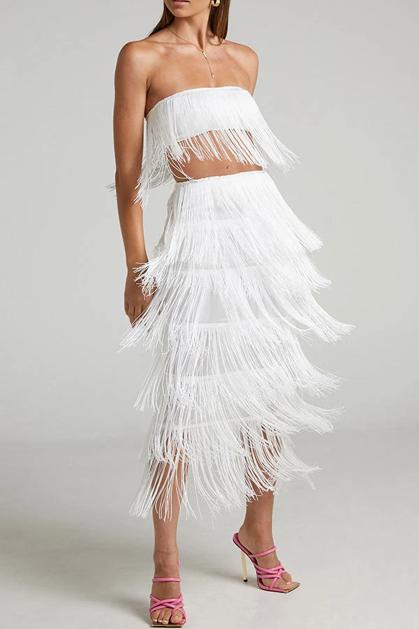 Solid Color Romantic Tassel Dress Suit 4 Solid Color Romantic Tassel Dress Suit - Image 4