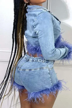 Blue Denim Cool Fluffy Pant Suit -Prettytina C22092389 BL 5
