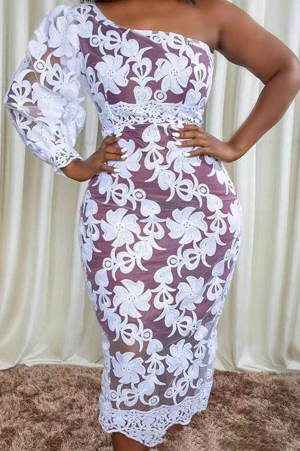 Lace Pretty One Shoulder Midi Dress 1 Lace Pretty One Shoulder Midi Dress