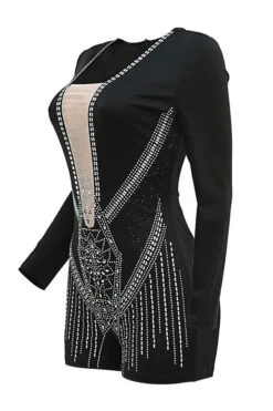 Rhinestone Modern Zipped Design Romper -Prettytina C22100869 BK 4