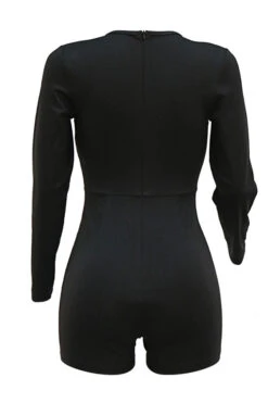 Rhinestone Modern Zipped Design Romper -Prettytina C22100869 BK 5