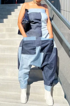 Patchwork Casual Bandeau Jumpsuit