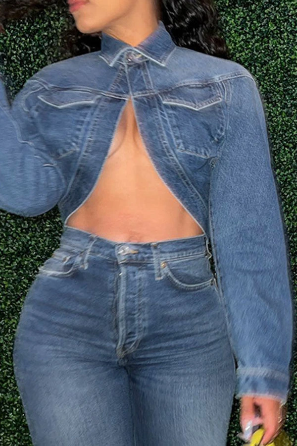 Solid Color Smart Denim Coat 1 Solid Color Smart Denim Coat