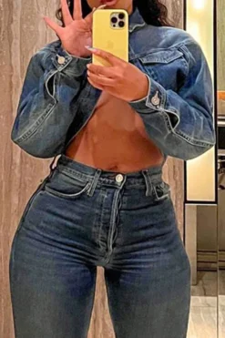 Solid Color Smart Denim Coat 12 Solid Color Smart Denim Coat -Prettytina C22103163 BL 5