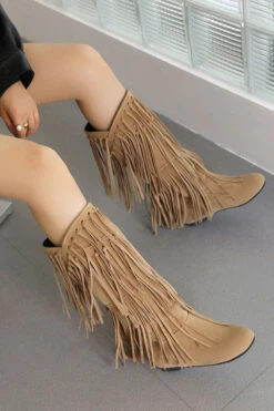 Solid Color Boho Tassel Boots -Prettytina C22111544 AP 2