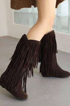Solid Color Boho Tassel Boots -Prettytina C22111544 BR 1