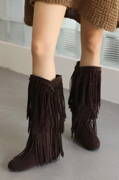 Solid Color Boho Tassel Boots -Prettytina C22111544 BR 2