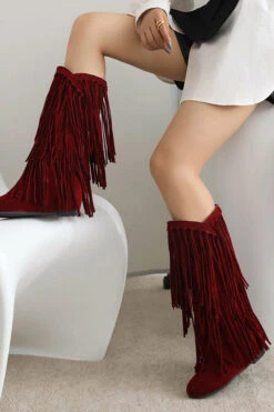 Solid Color Boho Tassel Boots -Prettytina C22111544 WR 3