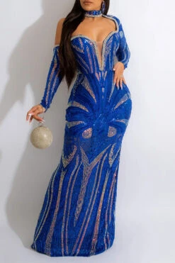 Sequined Striking Cutout Maxi Dress -Prettytina C22113024 BL 1