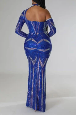 Sequined Striking Cutout Maxi Dress -Prettytina C22113024 BL 4