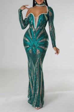 Sequined Striking Cutout Maxi Dress -Prettytina C22113024 GR 2