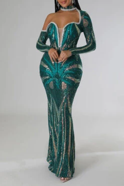 Sequined Striking Cutout Maxi Dress -Prettytina C22113024 GR 3