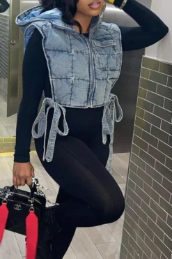 Blue Cool Lace-Up Denim Coat