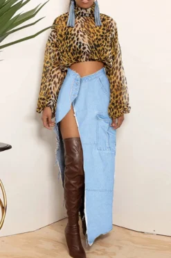 Solid Color Modern High Split Skirt 9 Solid Color Modern High Split Skirt -Prettytina C22122765 LB 1