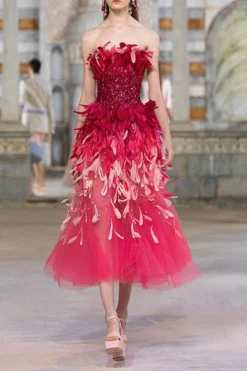 Fluffy Party Rhinestone Midi Dress