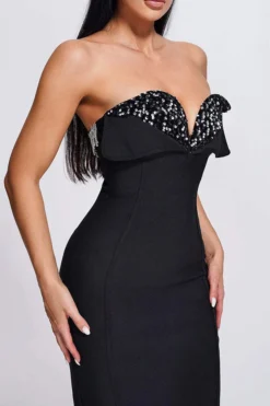 Rhinestone Striking Bandeau Midi Dress -Prettytina C23012824 BK 3