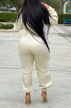 Solid Color Sporty Multi Pocket Drawstring Jumpsuit -Prettytina C23021528 WH 3