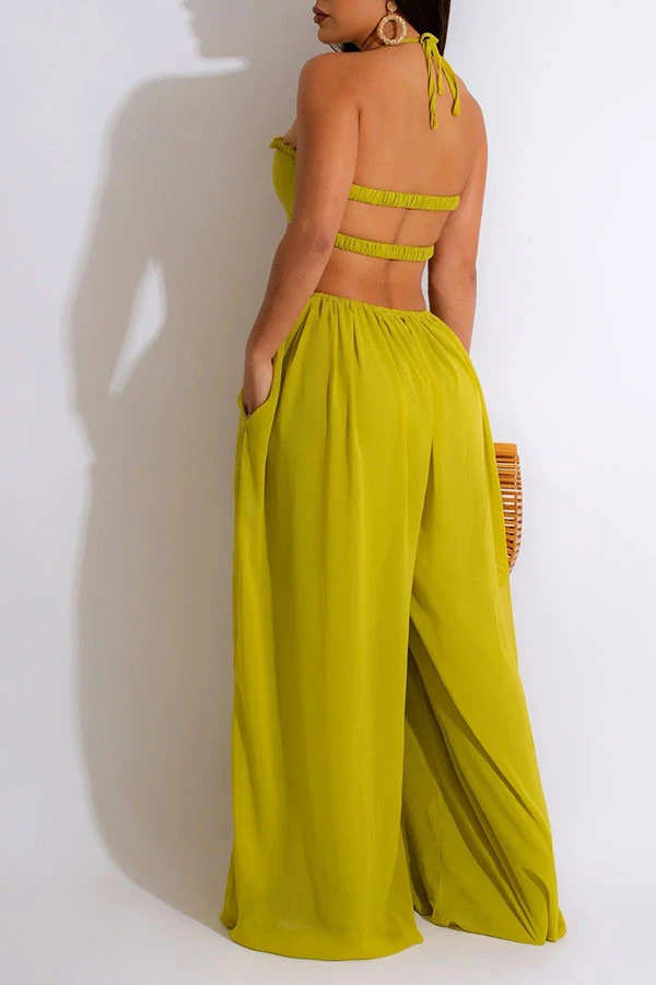 Solid Color Rocking Open Back Wide Leg Jumpsuit 2 Solid Color Rocking Open Back Wide Leg Jumpsuit - Image 2