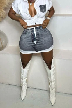 Patchwork On-trend Pocket Dress Suit 18 Patchwork On-trend Pocket Dress Suit -Prettytina C23021584 AS 1