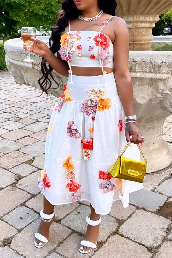 3D Flower Decor Elegant Pleated Dress Suit 2 3D Flower Decor Elegant Pleated Dress Suit - Image 2